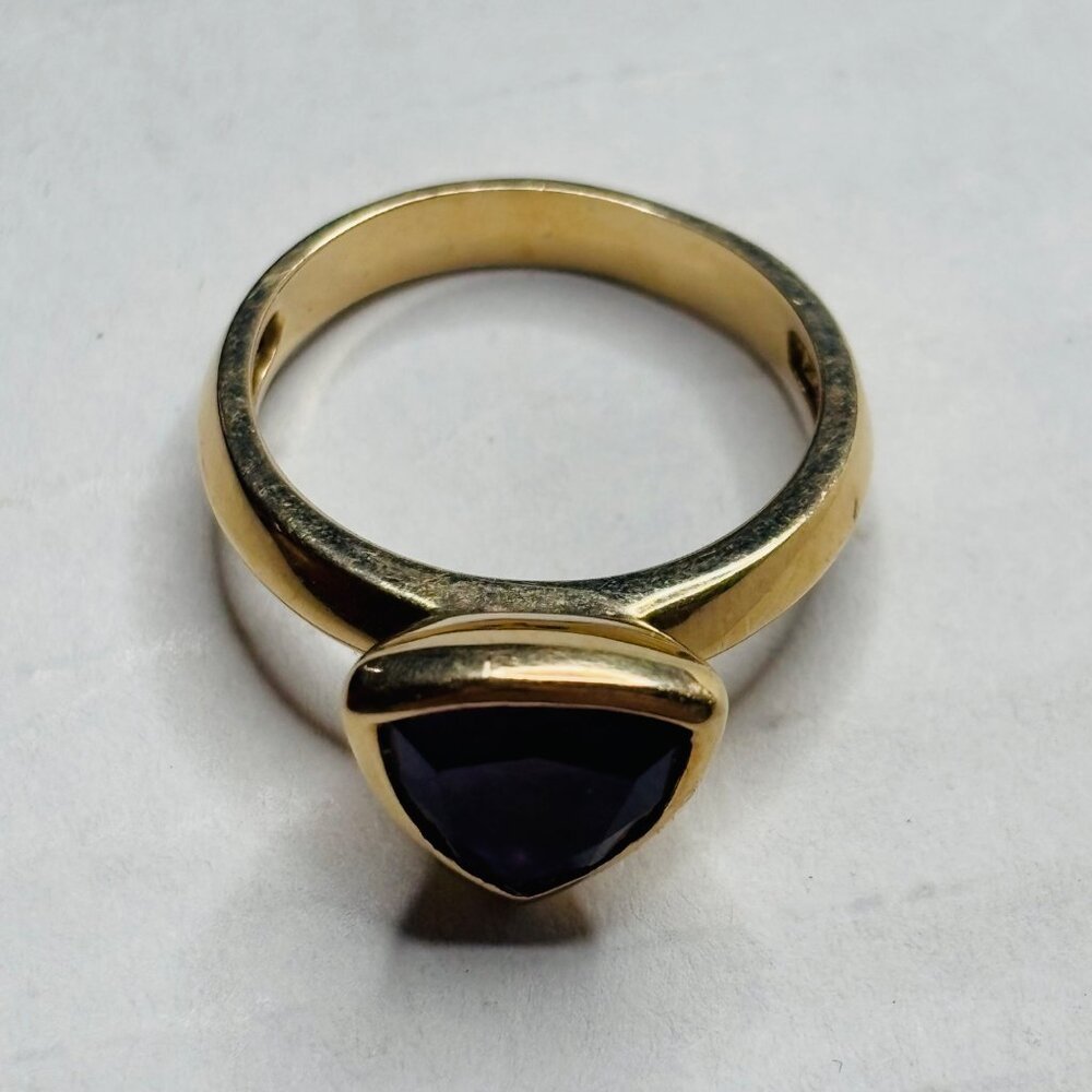 ⛔️SOLD⛔️Signed 14K FP Trillion-Cut Amethyst Triangle Ring Size 7 - Picture 6 of 10
